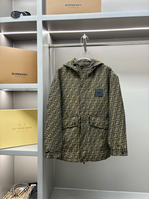 Fendi FF Jacquard Hooded Lightweight Cotton Jacket Custom Coffee Color 1 Fendi FF Jacquard Hooded Lightweight Cotton Jacket Custom Coffee Color