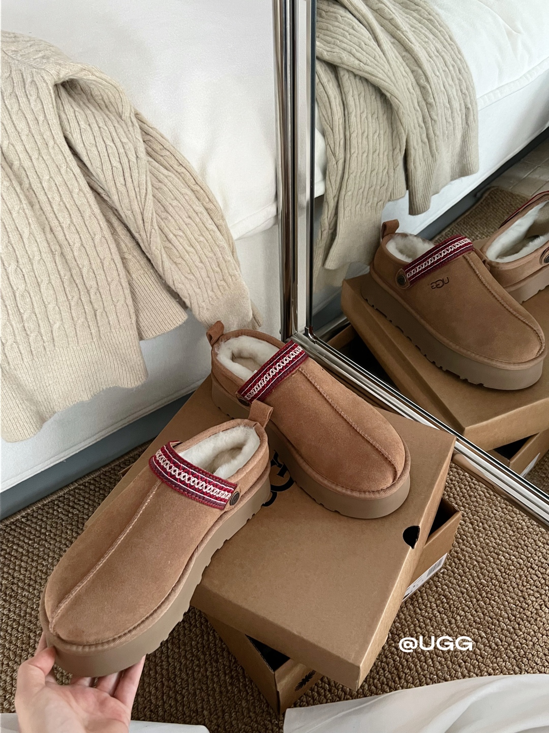 🔥新品UGG | 织带两穿民族风拖鞋✔️羊毛保暖舒适柔软冬季百搭款、3cm鞋底多色可选✓35-40码谁能