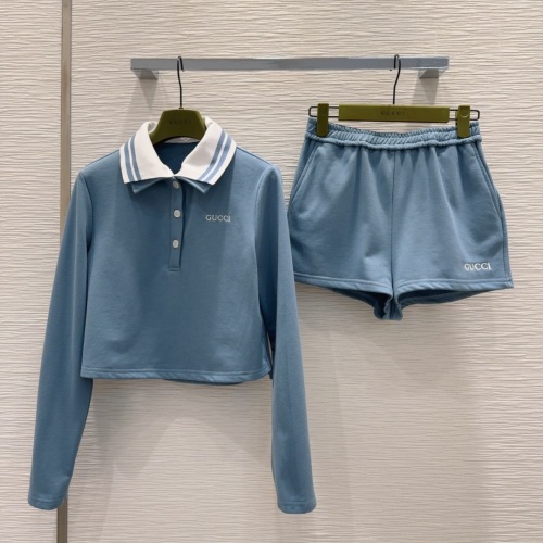 Gucci Women's Blue Polo Sweatshirt & Shorts Set - Comfortable & Stylish 1 Gucci Women's Blue Polo Sweatshirt & Shorts Set - Comfortable & Stylish
