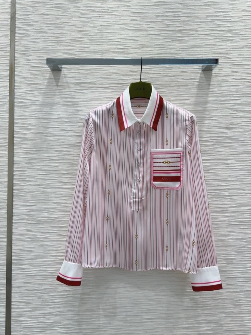 Gucci Striped Silk Shirt with Pocket Detail, Women's Long Sleeve Top 1 Gucci Striped Silk Shirt with Pocket Detail, Women's Long Sleeve Top