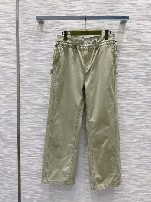 Gucci 2025SS Women's Elegant Khaki Wide Leg Pants with Drawstring Detail