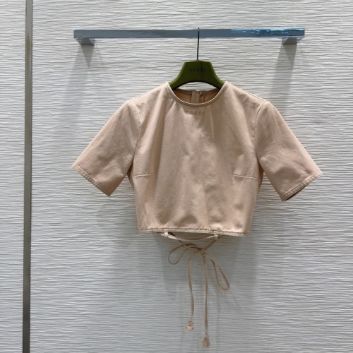 Gucci 2025SS Women's Beige Cropped Top with Tie Back Detail, Size S-L 1 Gucci 2025SS Women's Beige Cropped Top with Tie Back Detail, Size S-L