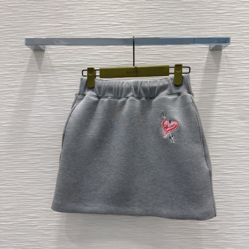 Gucci Women's Gray Cotton Blend Mini Skirt with Heart Embroidery 1 Gucci Women's Gray Cotton Blend Mini Skirt with Heart Embroidery