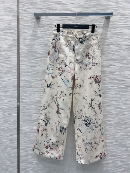 Dior Floral Print Wide Leg Pants - Elegant 2025 Spring/Summer Collection