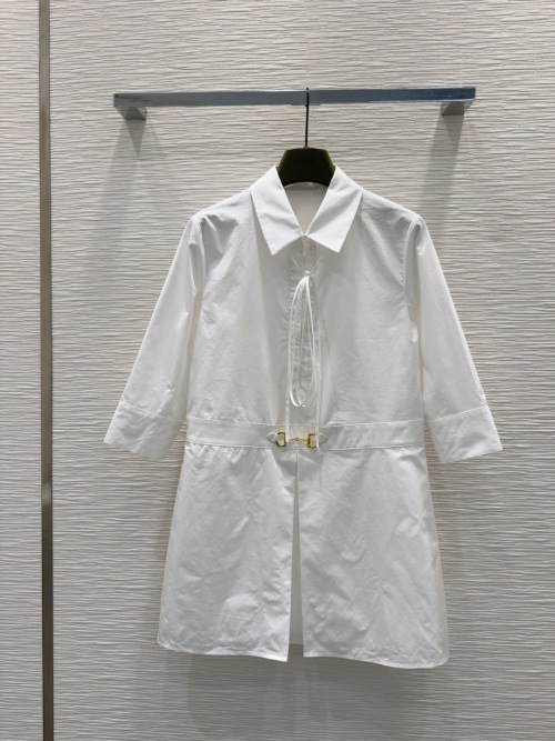 Elegant White Shirt Dress with Tie Detail and Gold Buckle Belt - Chic Style 1 Elegant White Shirt Dress with Tie Detail and Gold Buckle Belt - Chic Style