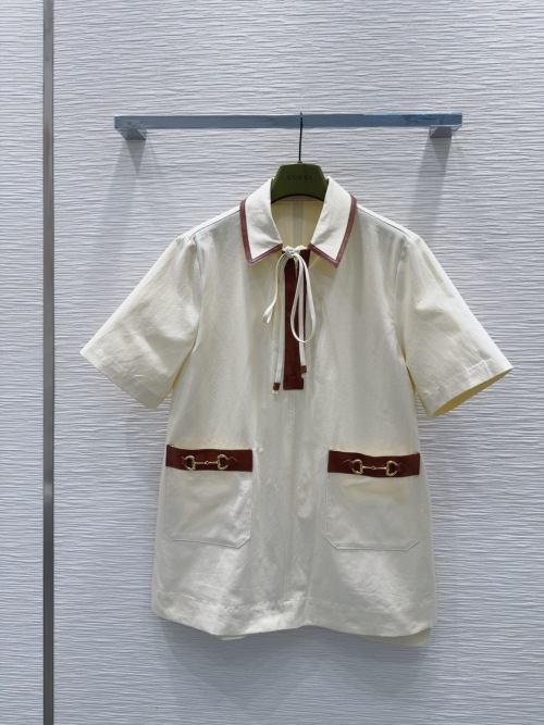 Gucci 2025SS Short Sleeve Mini Dress with Tie Neck and Pocket Detail 1 Gucci 2025SS Short Sleeve Mini Dress with Tie Neck and Pocket Detail