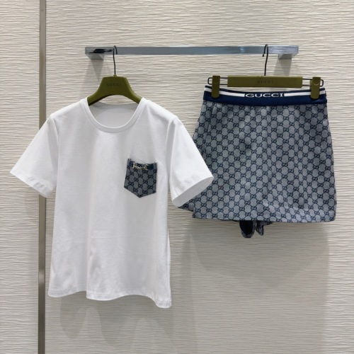 Gucci Women's White Top and Skirt Set with Signature GG Pattern - Elegant Outfit 1 Gucci Women's White Top and Skirt Set with Signature GG Pattern - Elegant Outfit