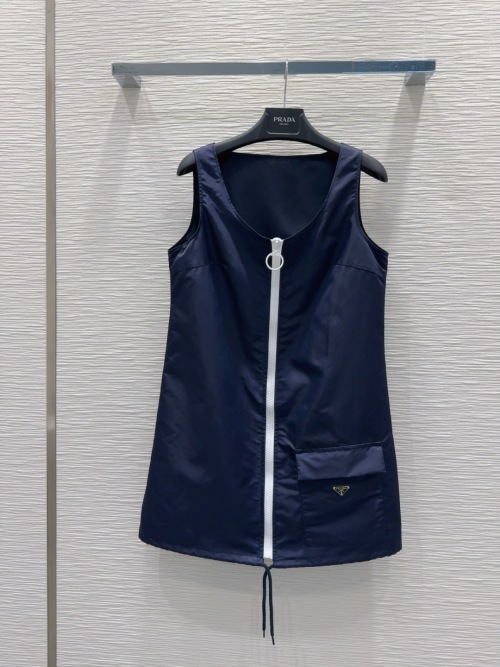 Prada 2025SS Sleeveless Mini Dress - Minimalist Line Design, Navy Blue 1 Prada 2025SS Sleeveless Mini Dress - Minimalist Line Design, Navy Blue