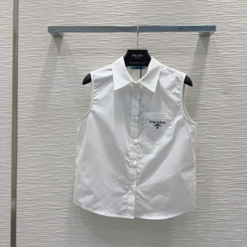Prada Sleeveless Shirt Top with Logo Print - Classic White 1 Prada Sleeveless Shirt Top with Logo Print - Classic White