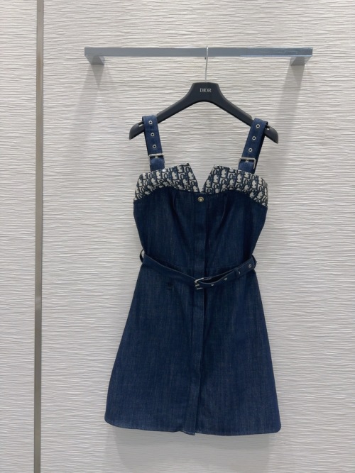 Dior Sleeveless Denim Mini Dress with Oblique Motif - Chic & Stylish 1 Dior Sleeveless Denim Mini Dress with Oblique Motif - Chic & Stylish