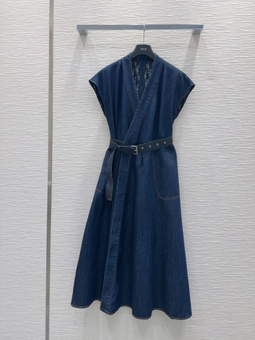 Dior Denim Wrap Dress with Belt - 2025 Spring/Summer Collection 1 Dior Denim Wrap Dress with Belt - 2025 Spring/Summer Collection