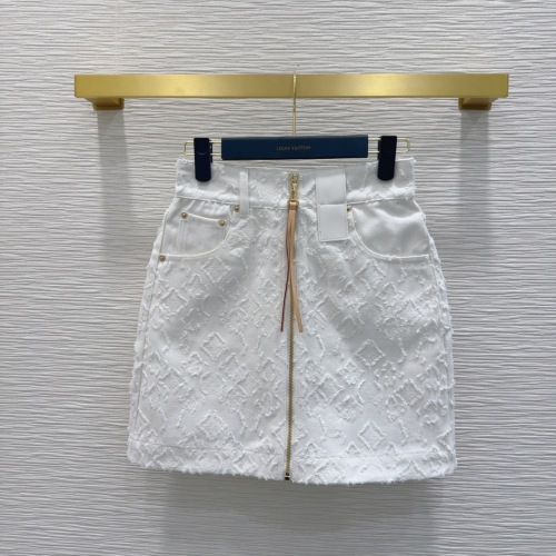 Louis Vuitton Monogram White Denim Mini Skirt with Front Zip Detail 1 Louis Vuitton Monogram White Denim Mini Skirt with Front Zip Detail