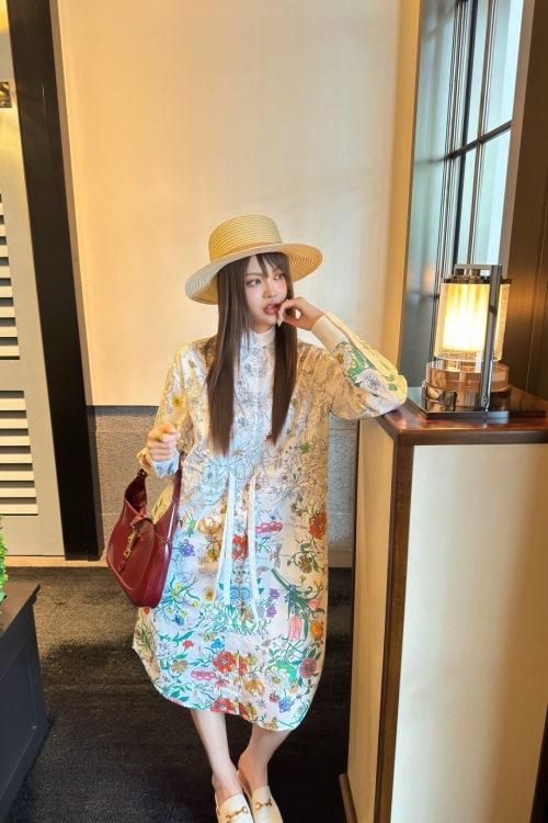 Elegant Floral Print Shirtdress with Drawstring Waist and Stand Collar 1 Elegant Floral Print Shirtdress with Drawstring Waist and Stand Collar