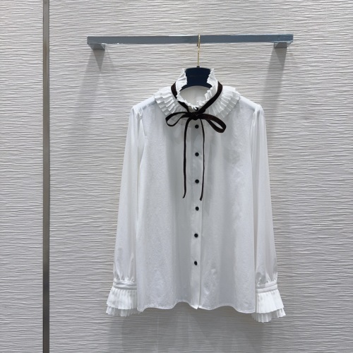 Louis Vuitton 2025FW White Sheer Blouse with Ribbon Tie - Classic Style 1 Louis Vuitton 2025FW White Sheer Blouse with Ribbon Tie - Classic Style