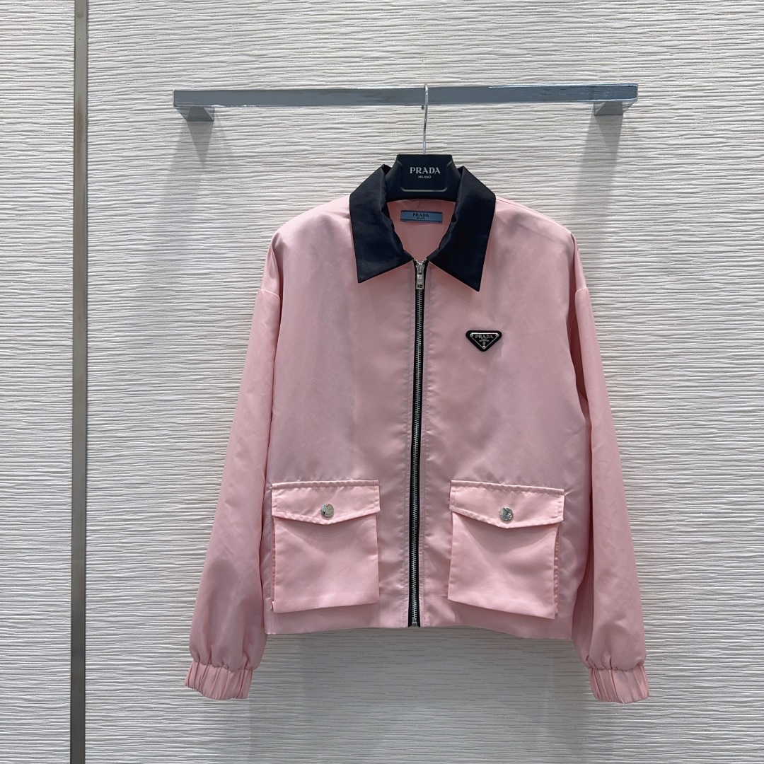 Veste Prada Rose Bonbon à Col Contrastant - Élégance et Confort pour Femme