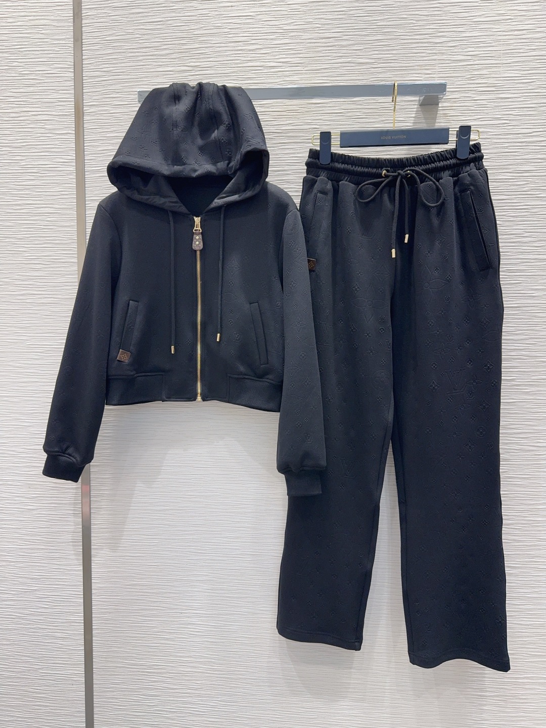 Louis Vuitton 2025FW Women's Black Monogram Embossed Tracksuit Set