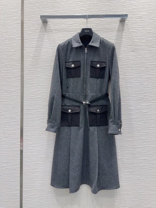 Dior Gray Wool Blend Belted Midi Dress with Utility Pockets 1 Dior Gray Wool Blend Belted Midi Dress with Utility Pockets
