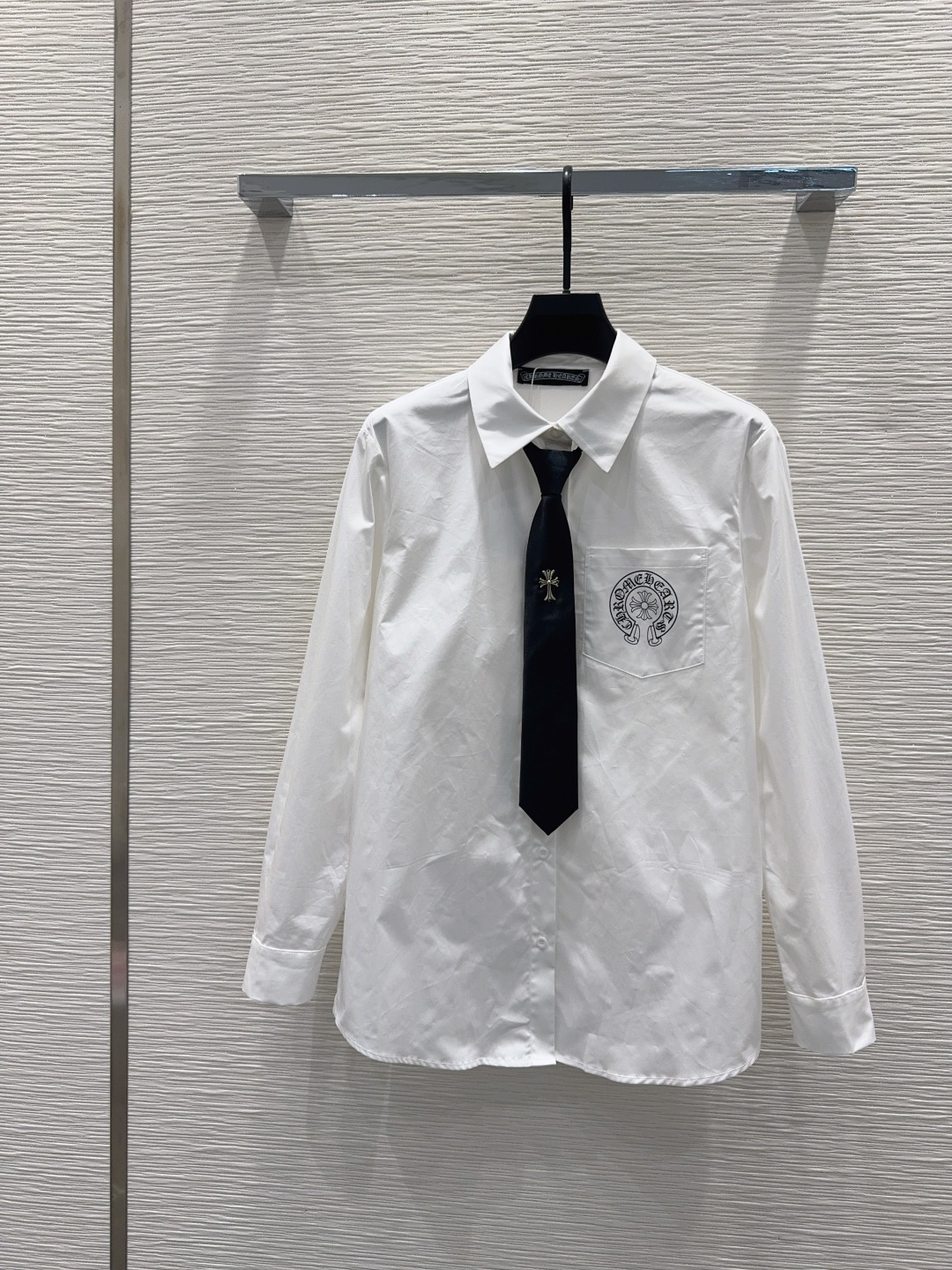 🛍️Chrome Heart*s👑2025FW新款 领带长袖衬衫 宽松百搭 纯棉面料 高端品质 白色SM