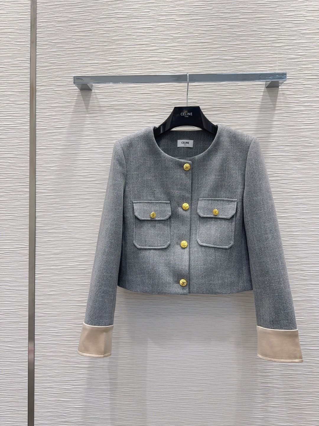 Celine 2025FW New Women's Gray Wool Blend Tweed Jacket and Skirt Set