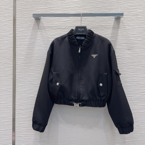 Prada 2025FW Cropped Black Bomber Jacket with Logo, Stylish and Comfortable 4 Prada 2025FW Cropped Black Bomber Jacket with Logo, Stylish and Comfortable