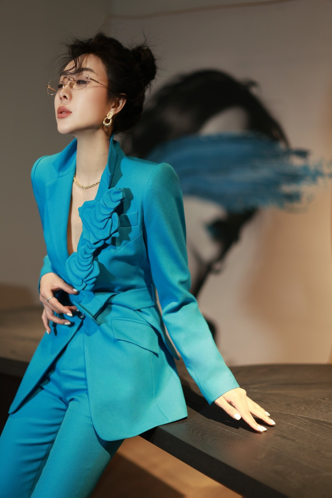 p989 High Quality Women’s Clothes with Packing V Home, High-Sensor Stereo Cut flowers, Small SmLXL Blue - 图片 6