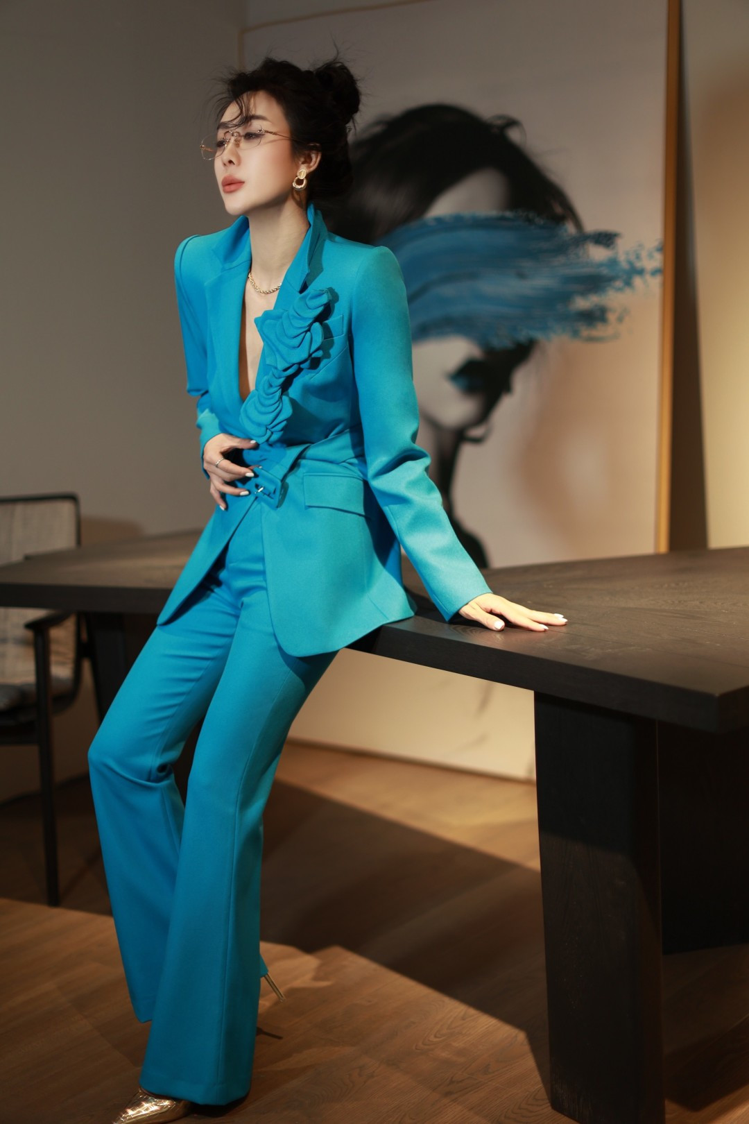 p989 High Quality Women’s Clothes with Packing V Home, High-Sensor Stereo Cut flowers, Small SmLXL Blue - 图片 3