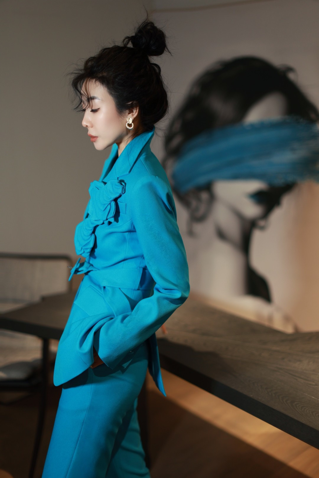 p989 High Quality Women’s Clothes with Packing V Home, High-Sensor Stereo Cut flowers, Small SmLXL Blue - 图片 5