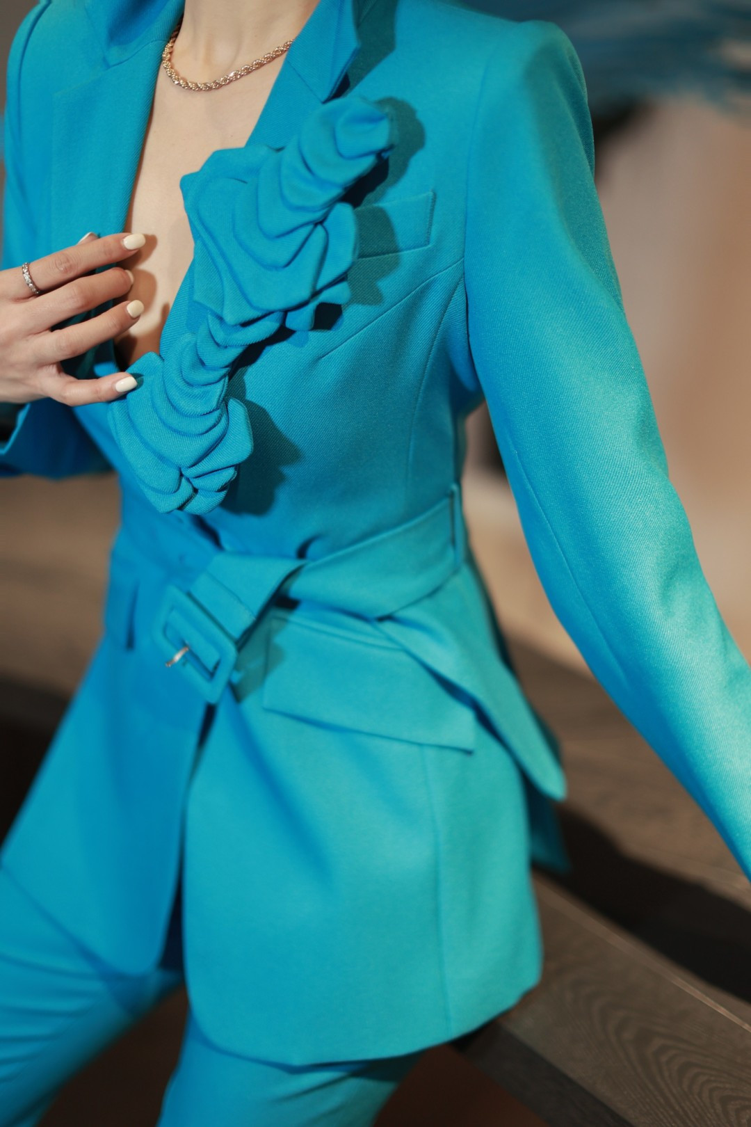 p989 High Quality Women’s Clothes with Packing V Home, High-Sensor Stereo Cut flowers, Small SmLXL Blue