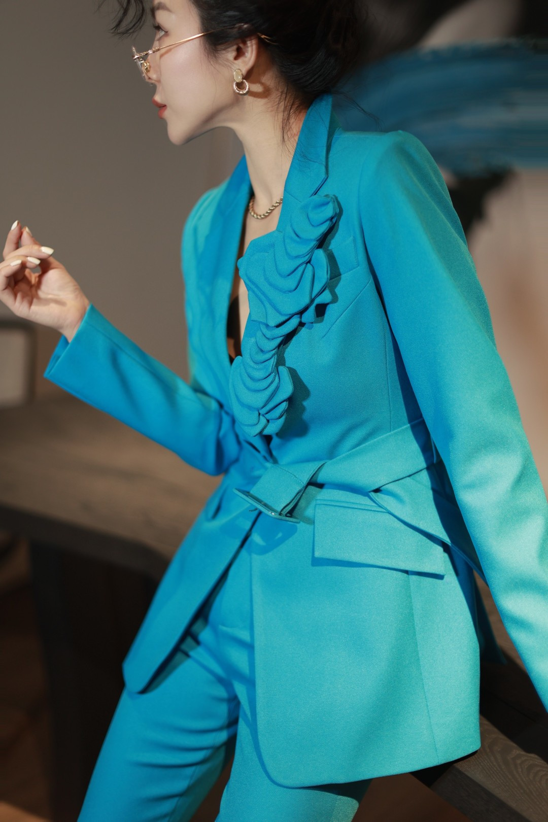 p989 High Quality Women’s Clothes with Packing V Home, High-Sensor Stereo Cut flowers, Small SmLXL Blue - 图片 7