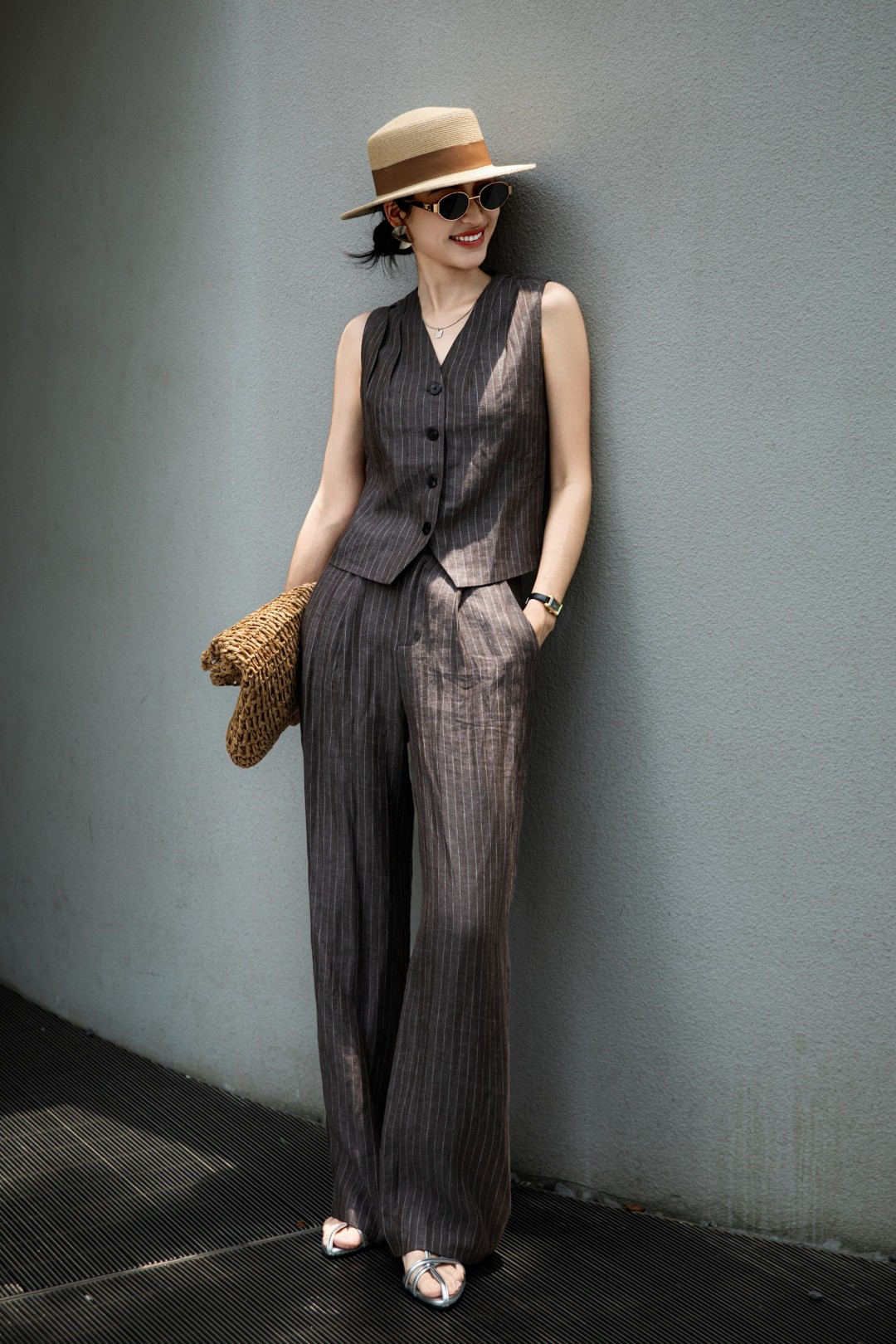 High-End Quality Women’s Linen Suit with BV Blast Packaging: Almond Gray SMLXL - 图片 6