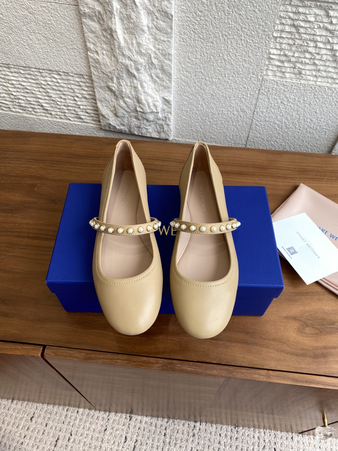 Luxurious SW Ballet Flats with Zirconium Pearl Decorations and Italian Bottoms