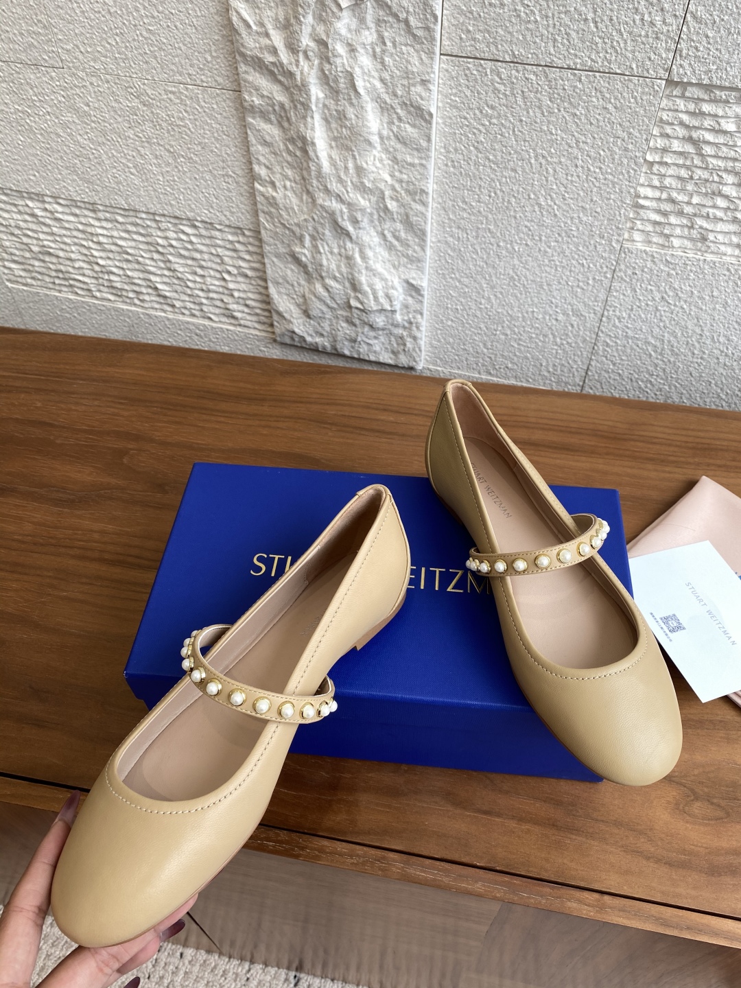 Luxurious SW Ballet Flats with Zirconium Pearl Decorations and Italian Bottoms - 图片 5
