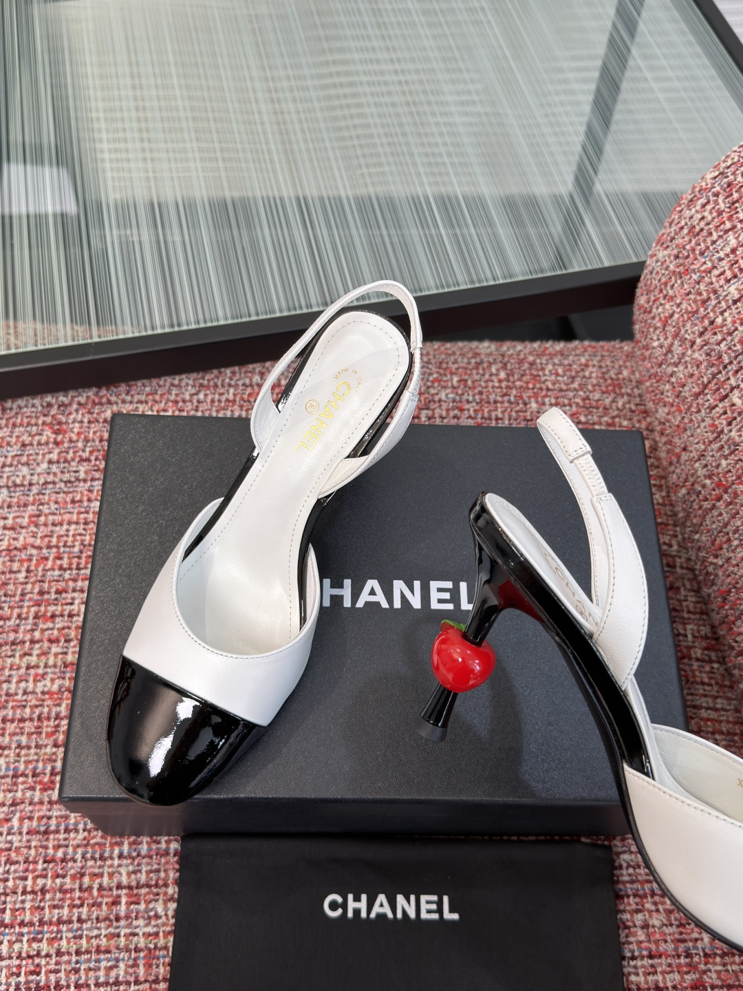 CHANEL Two-Tone Cherry Heel Slingback Pumps