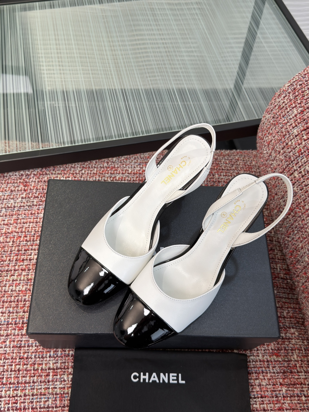 CHANEL Two-Tone Cherry Heel Slingback Pumps