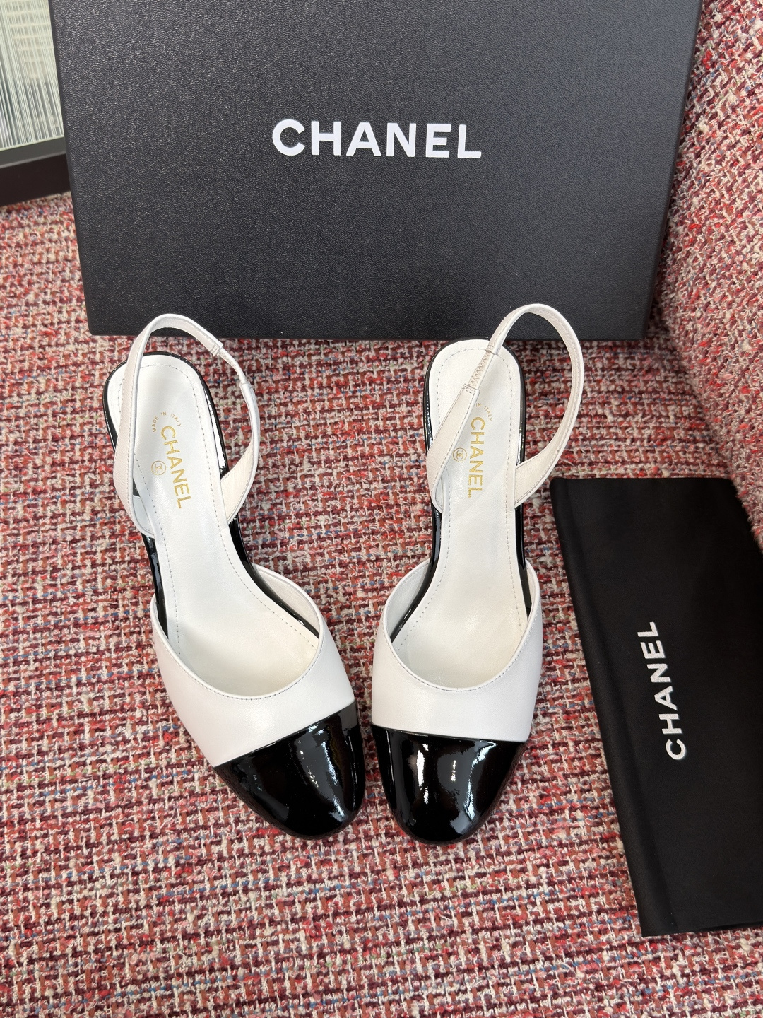 CHANEL Two-Tone Cherry Heel Slingback Pumps