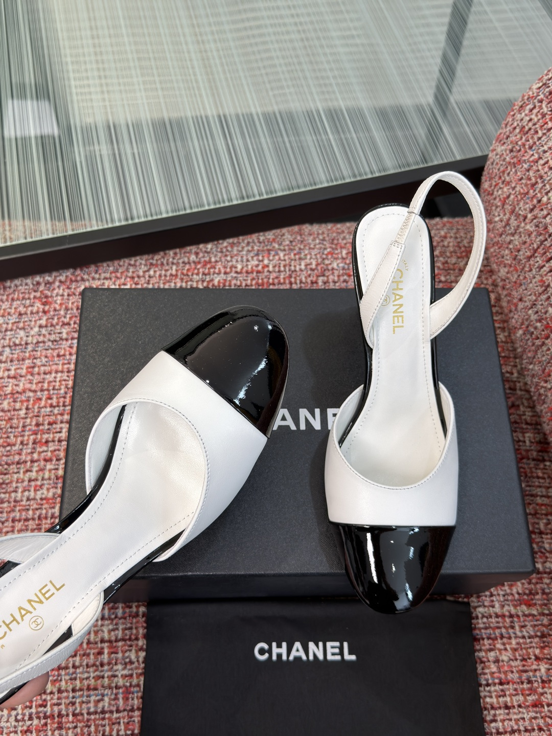 CHANEL Two-Tone Cherry Heel Slingback Pumps