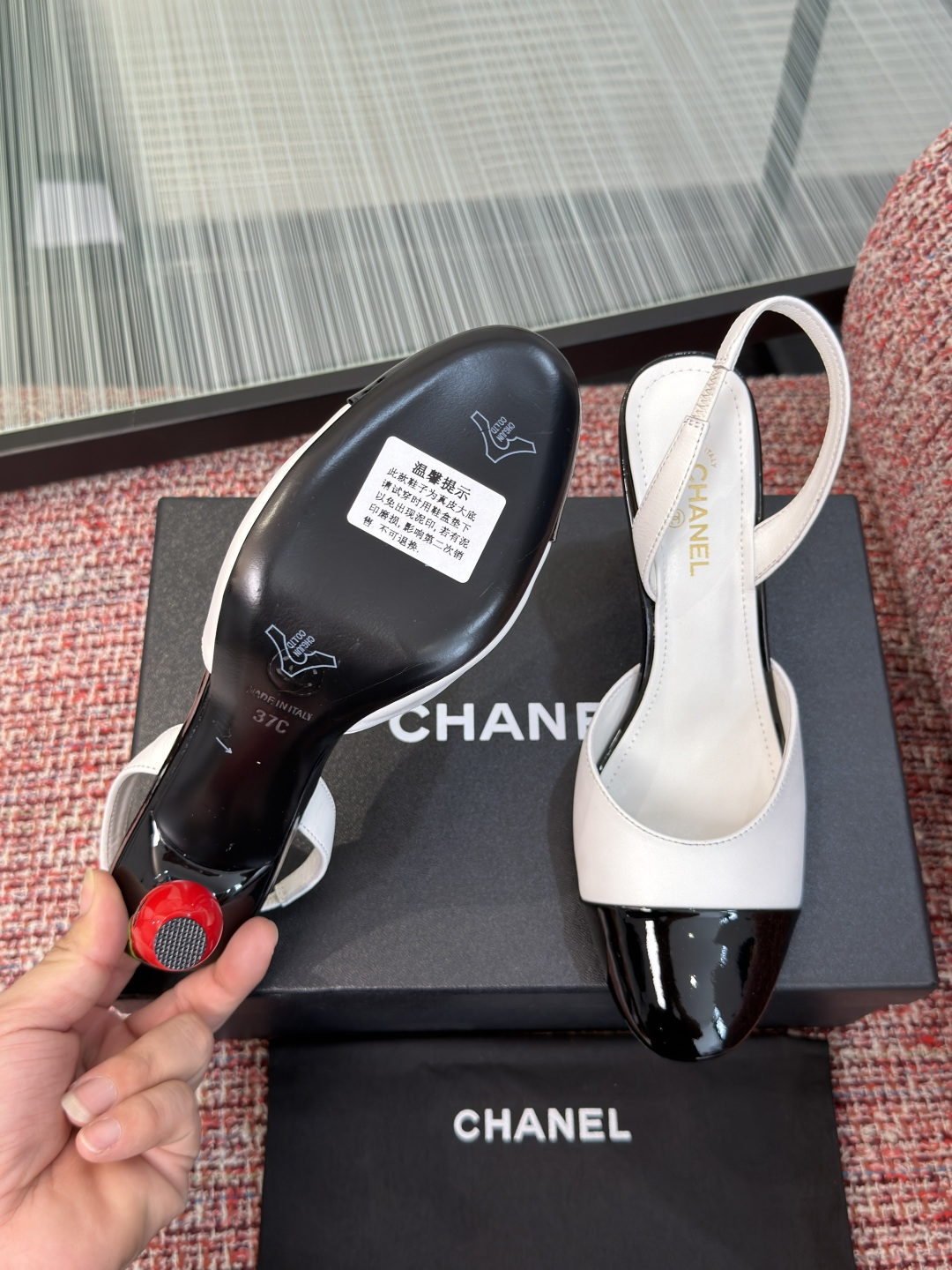 CHANEL Two-Tone Cherry Heel Slingback Pumps