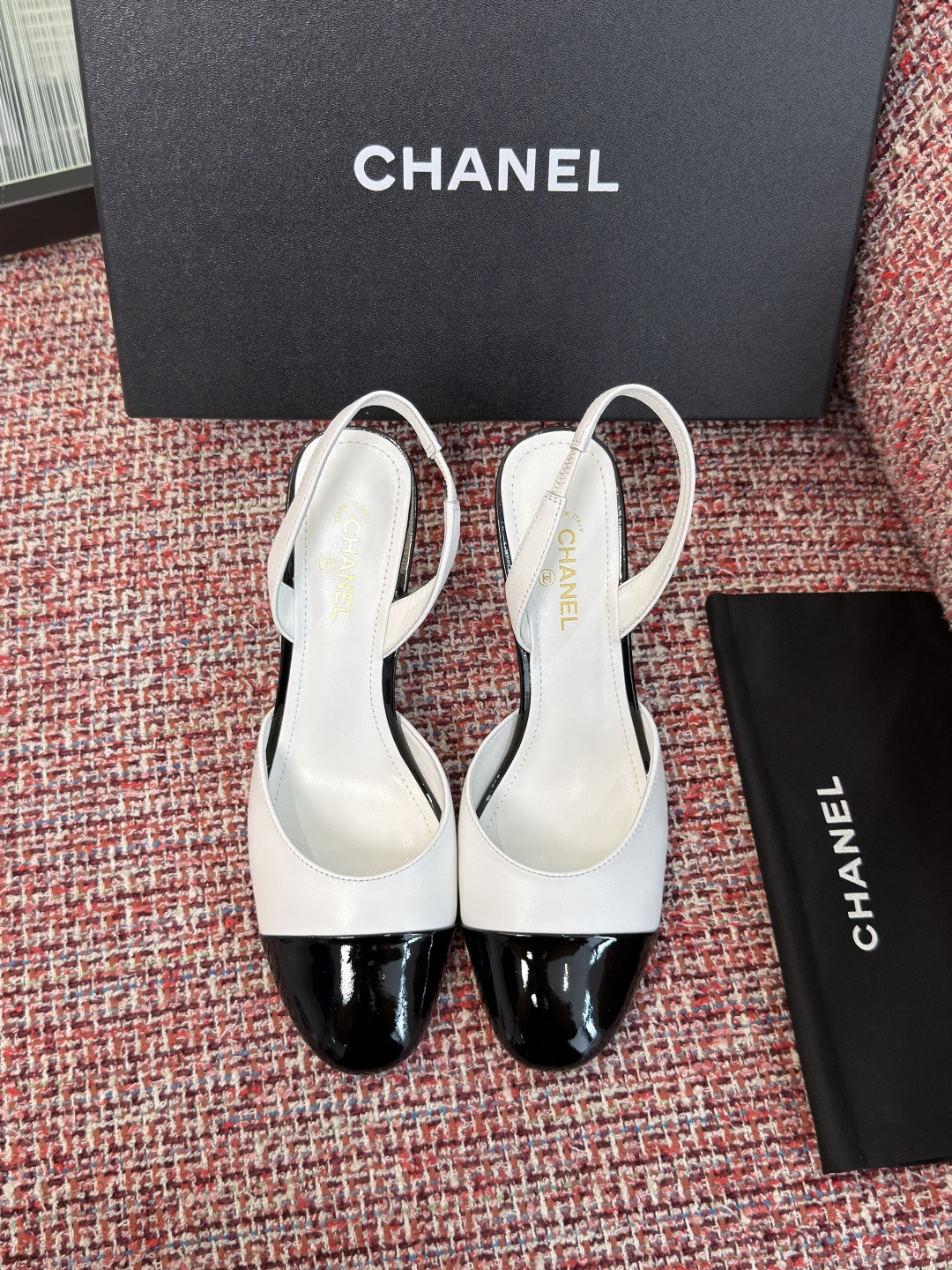 CHANEL Two-Tone Cherry Heel Slingback Pumps