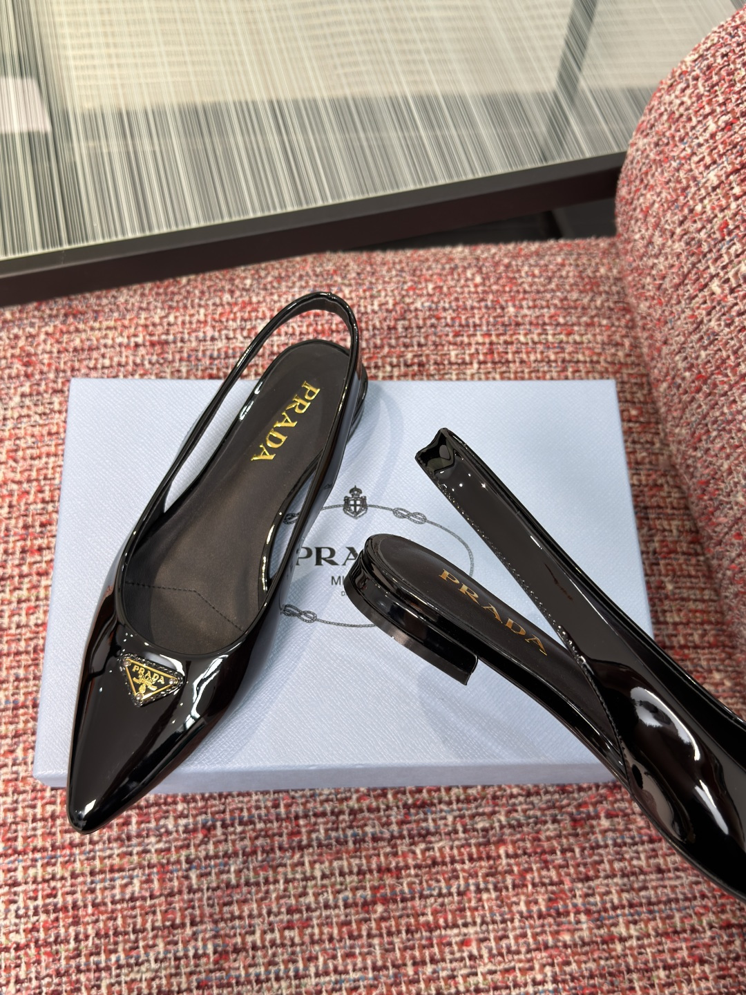 Prada Patent Leather Pointed-Toe Slingback Flats