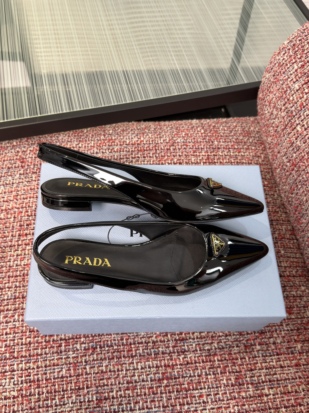 Prada Patent Leather Pointed-Toe Slingback Flats