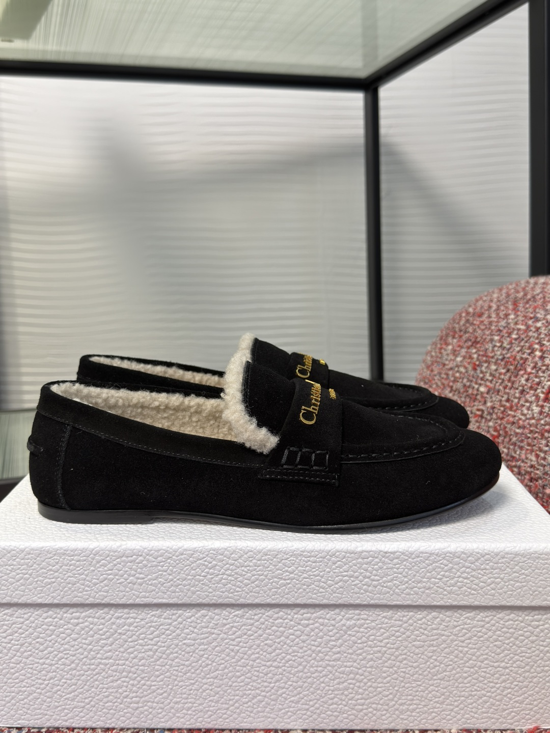 Dior Black Suede Shearling Bit Loafers