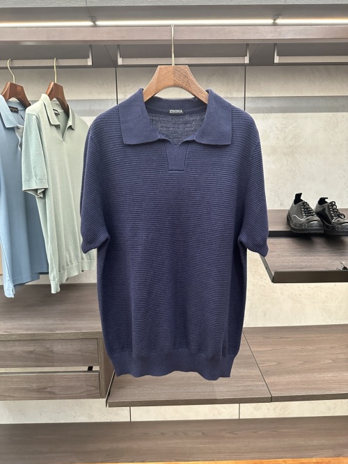Men's Zegna Wool and Linen Blend Short Sleeve Knit Polo Shirt 1 Men's Zegna Wool and Linen Blend Short Sleeve Knit Polo Shirt