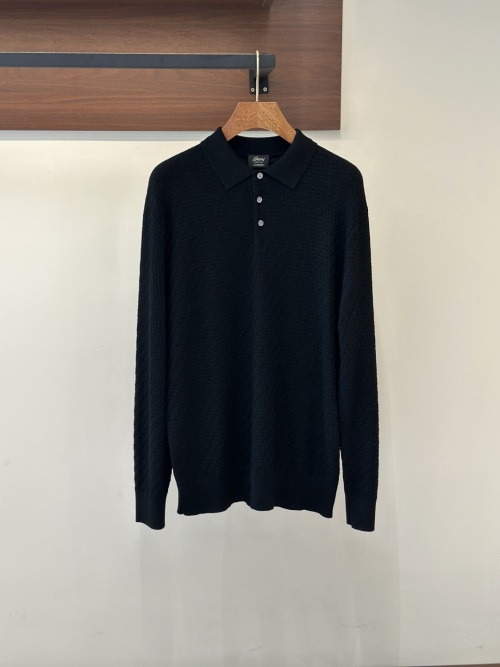 Brioni Men's Black Silk Blend Polo Collar Knitwear Long Sleeve Sweater 1 Brioni Men's Black Silk Blend Polo Collar Knitwear Long Sleeve Sweater