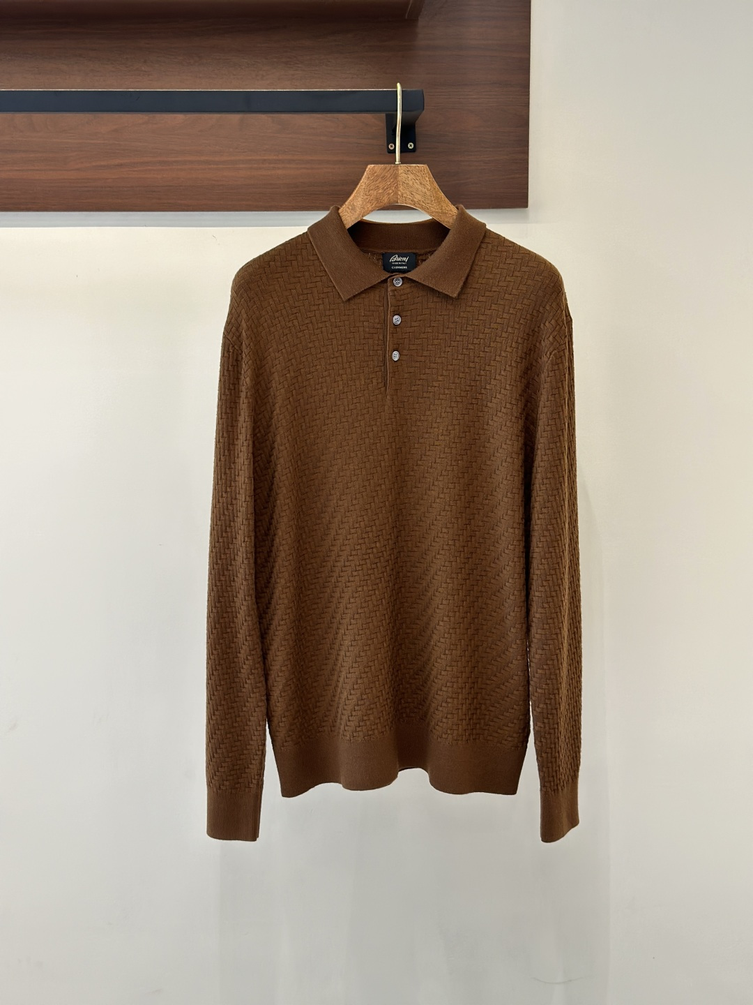 Brioni Men's Brown Silk-Blend Polo Collar Knit Sweater - Long Sleeve