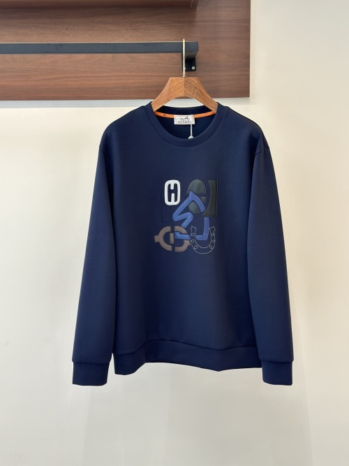 Hermes Men's Deep Blue Sweatshirt Air Layer Blended Fabric Size M-3XL 3 Hermes Men's Deep Blue Sweatshirt Air Layer Blended Fabric Size M-3XL