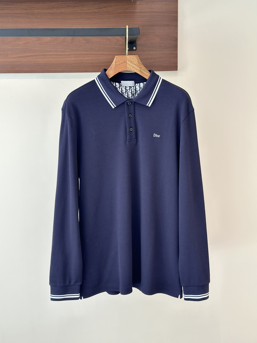 Polo à Manches Longues Dior Homme en Coton Piqué Bleu Marine