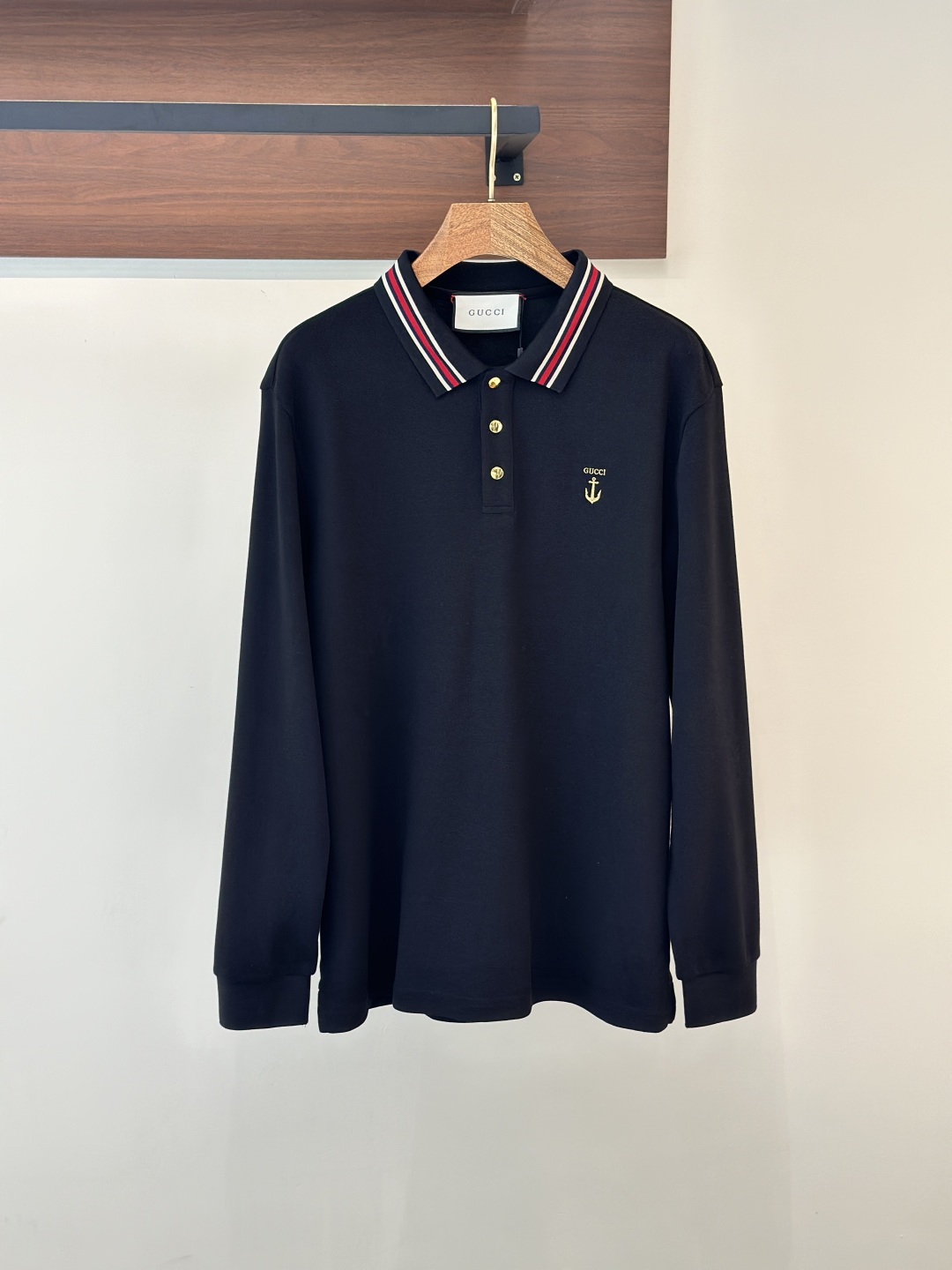 Gucci Zwart Poloshirt met Lange Mouwen en Ankerlogo - Stijlvol en Comfortabel