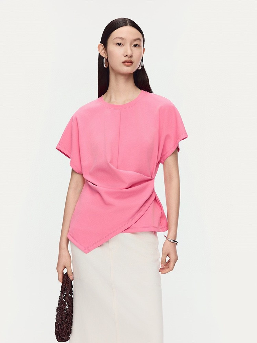 The R@w Women's Pink Casual Fitted Short Sleeve Round Neck T-Shirt Top