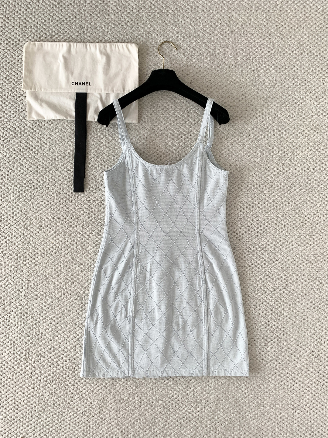 Chanel Light Blue Diamond Stitch Sling Mini Dress