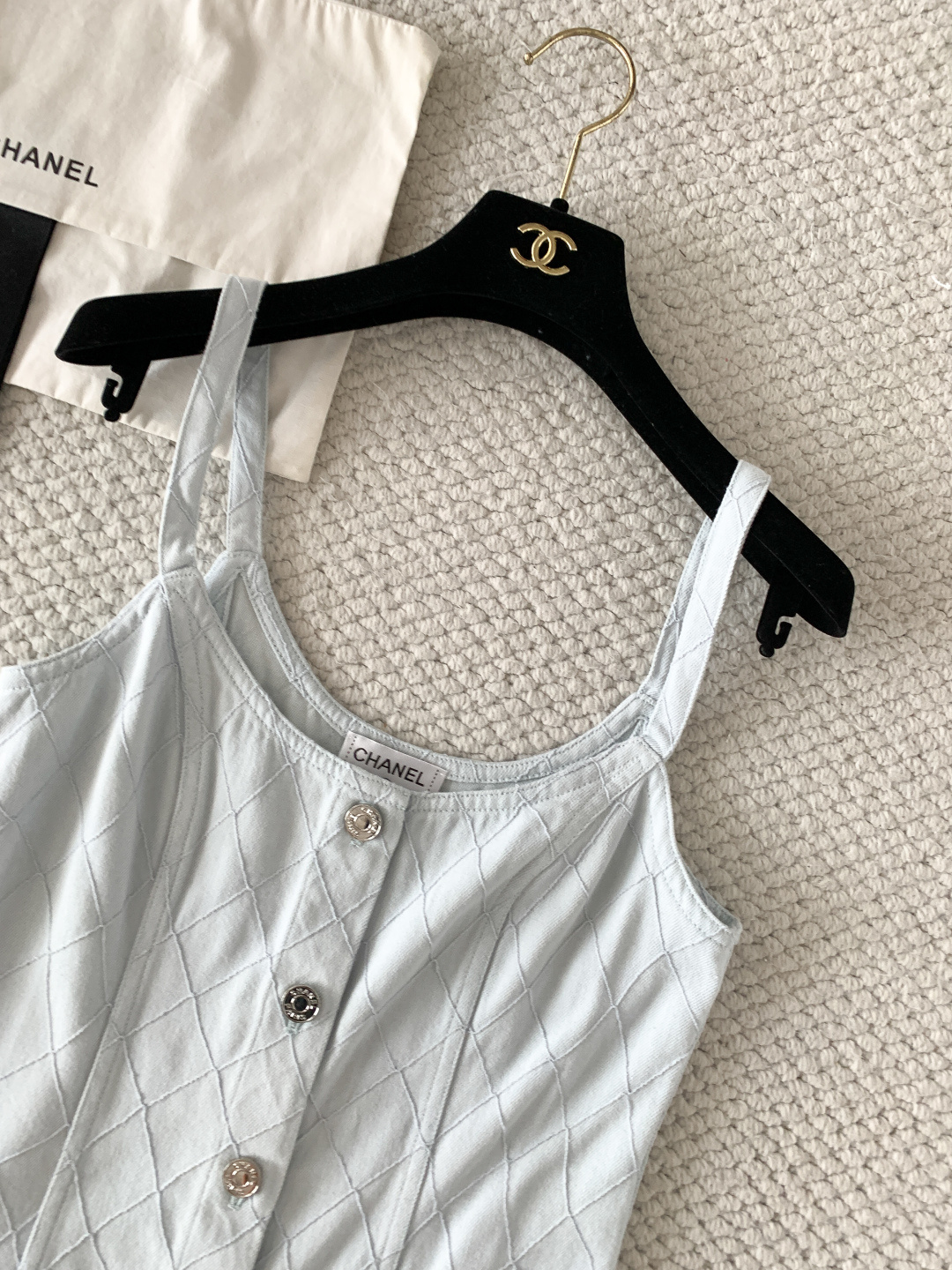 Chanel Light Blue Diamond Stitch Sling Mini Dress